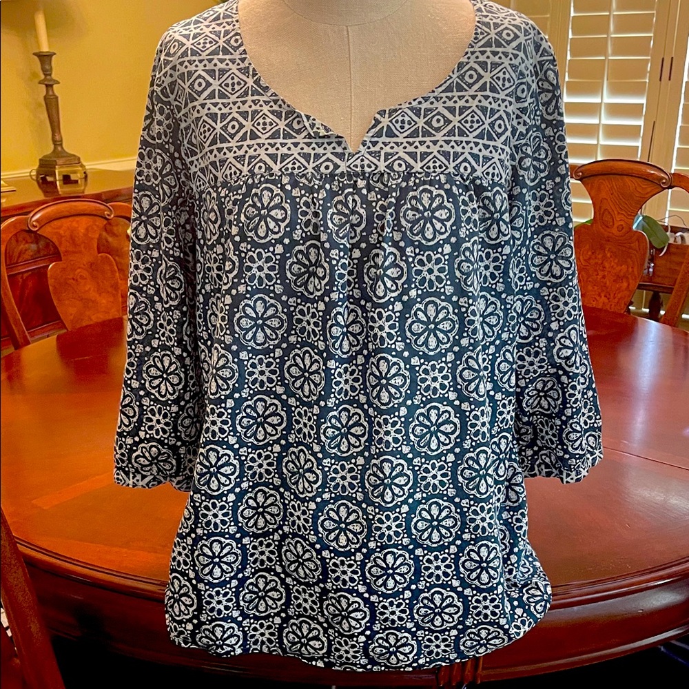 J. Jill Blue and White Floral Blouse